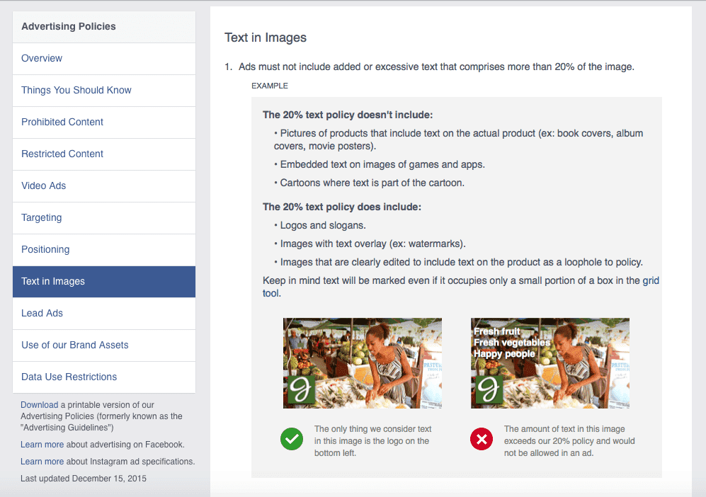 facebook text overlay update, 20 percent