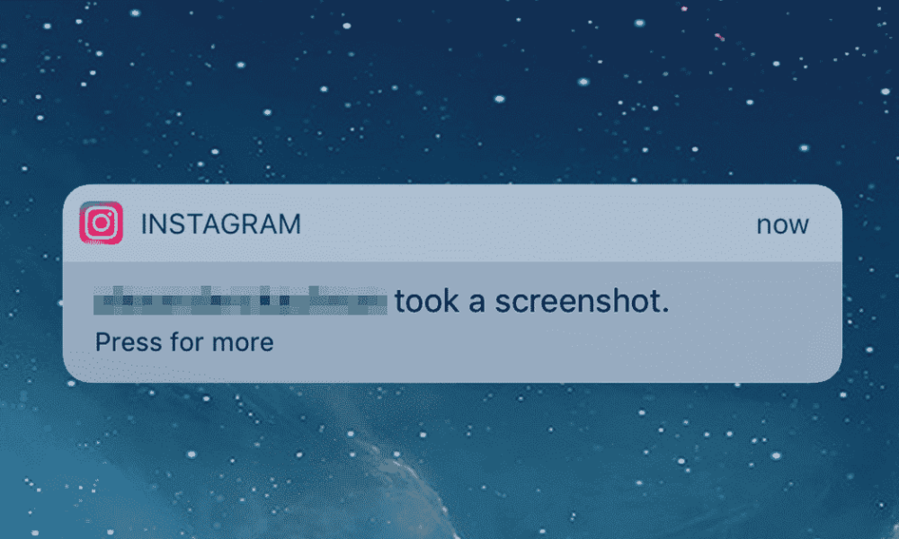 Instagram screenshot notification