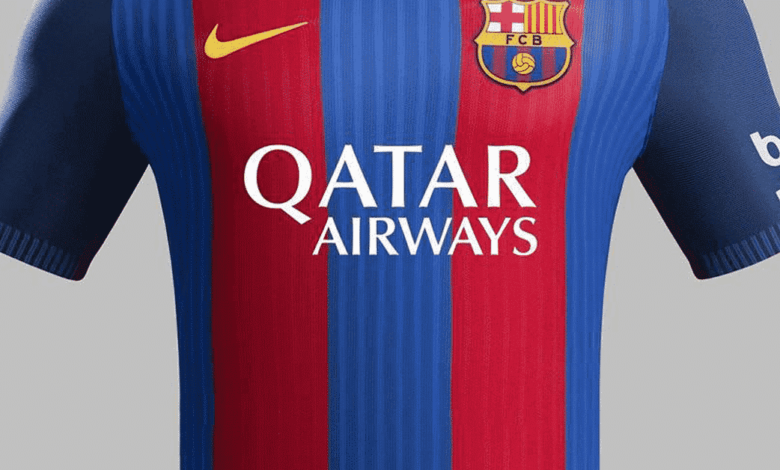 qatar airways, fc barcelona, sponsorship logo