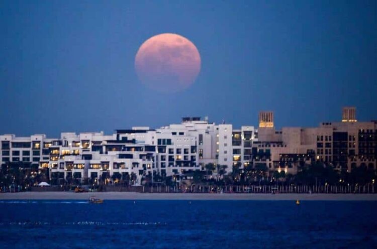 Dubai Skyline, Supermoon, Moon