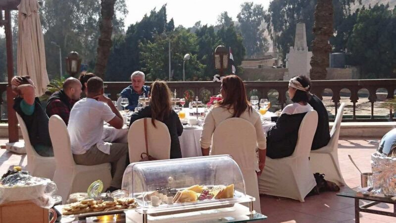 Will Smith with Zahi Hawass having breakfast at Mina house hotel, Giza, Egypt