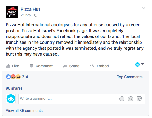 Pizza Hut apology hunger strike