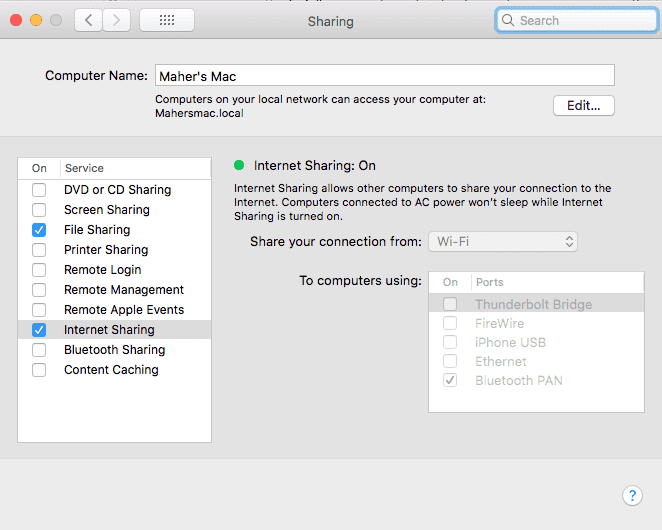 Step by step guide to turn your Mac's internet connection into a hotspot with Internet Sharing