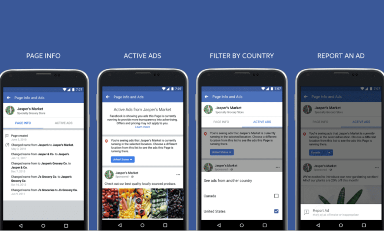 Facebook allows users to see all active ads run by a page for more transparency