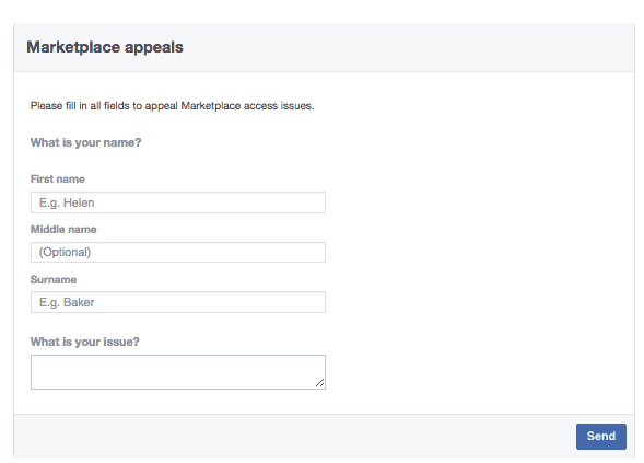 Facebook marketplace appeal form to restore access to buy and sell feature, What happened to the Facebook marketplace