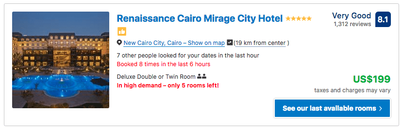 Source: Booking.com / Renaissance Cairo Mirage City Hotel prices on New Year's Eve 2019
