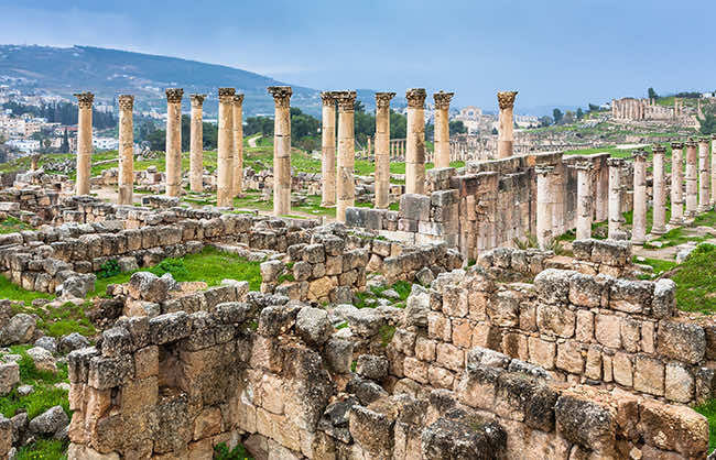 Ruins of temple in ancient gerasa town in winter, Jarash, Jordan, 10 places to visit in Jordan during winter