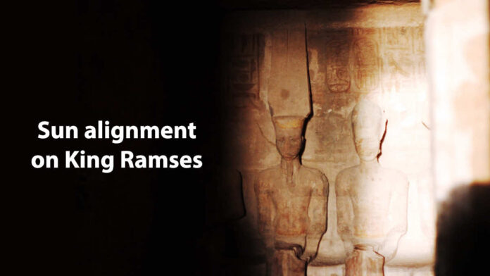 sun alignment on the King Ramses II 6,000 tourists celebrate sun alignment at in Abu Simbel temple