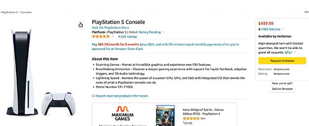 Amazon’s PS5 page