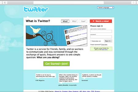 Twitter's Homepage 2006-2008